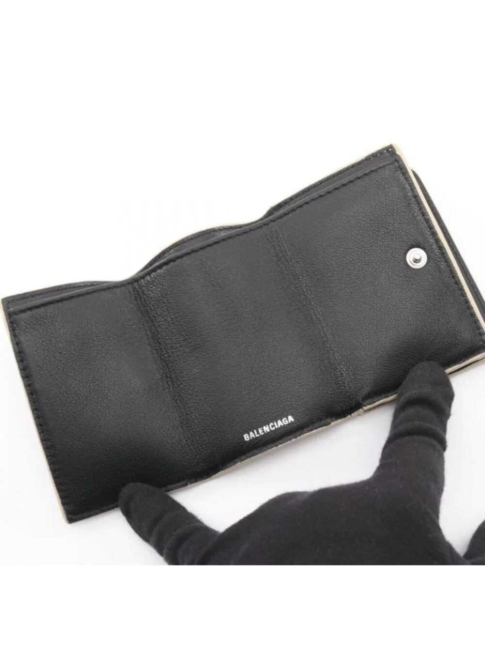 Balenciaga Trifold Wallet Everyday Mini Beige Leather Cash - Picture 3 of 8
